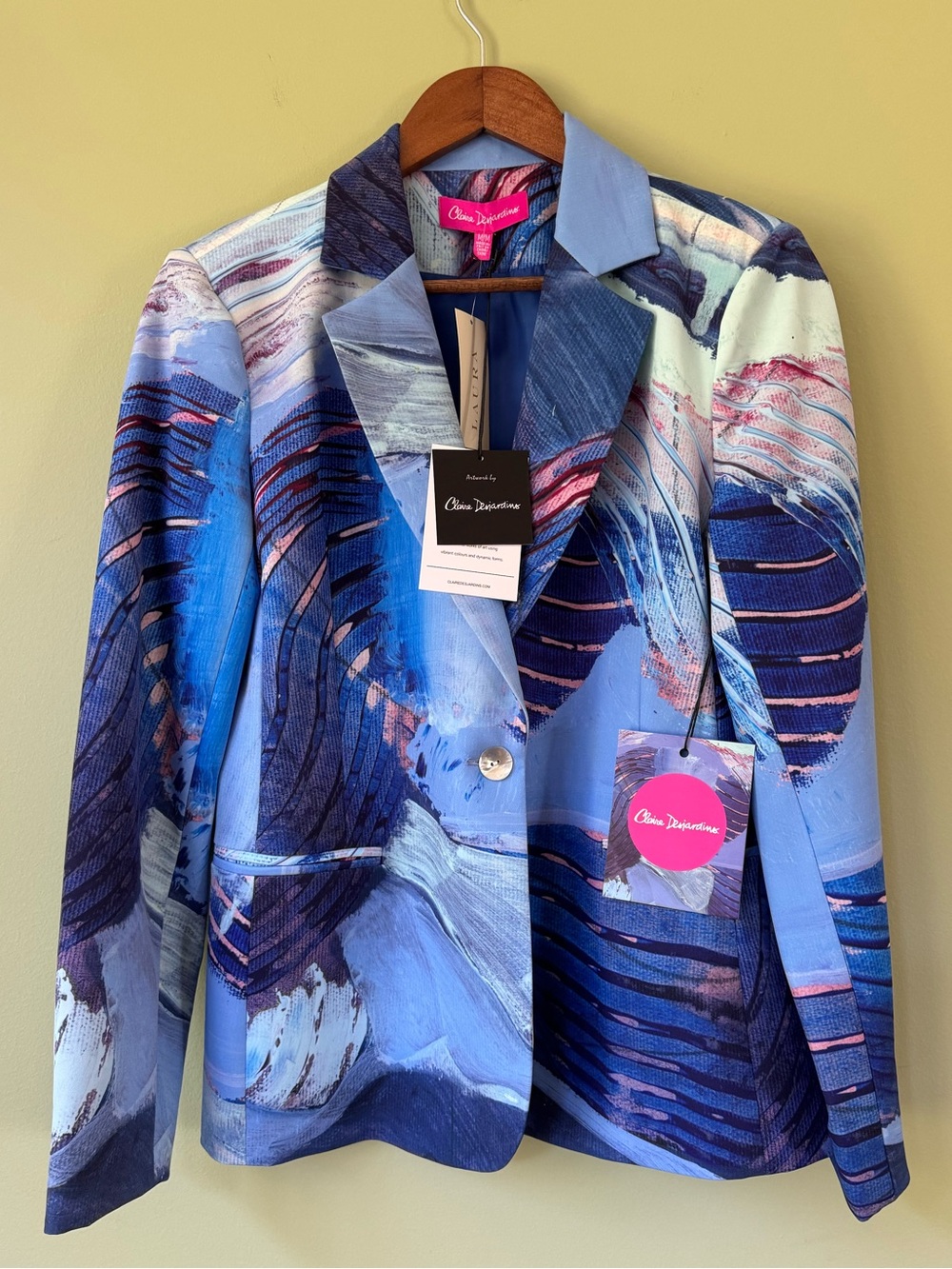 Claire Desjardins Hike For Days Abstract Art Single Breasted Blue Blazer Jacket